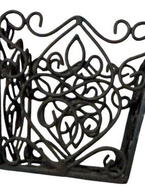 🤎Vintage Inspired Brown Wrought Iron Ornate Scrollwork Napkin Holder